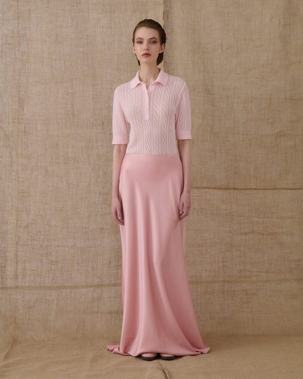 Copy of VASSIA_KOSTARA_LOOKBOOK_SS25_5362 Dusty Pink Satin Skirt Mermaid - Image 1