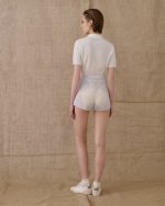 Ecru Polo Knitted T-Shirt With Rhombus Pattern - Image 4