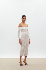 Louise Off Shoulder Φόρεμα - Lace Λευκό - Image 5