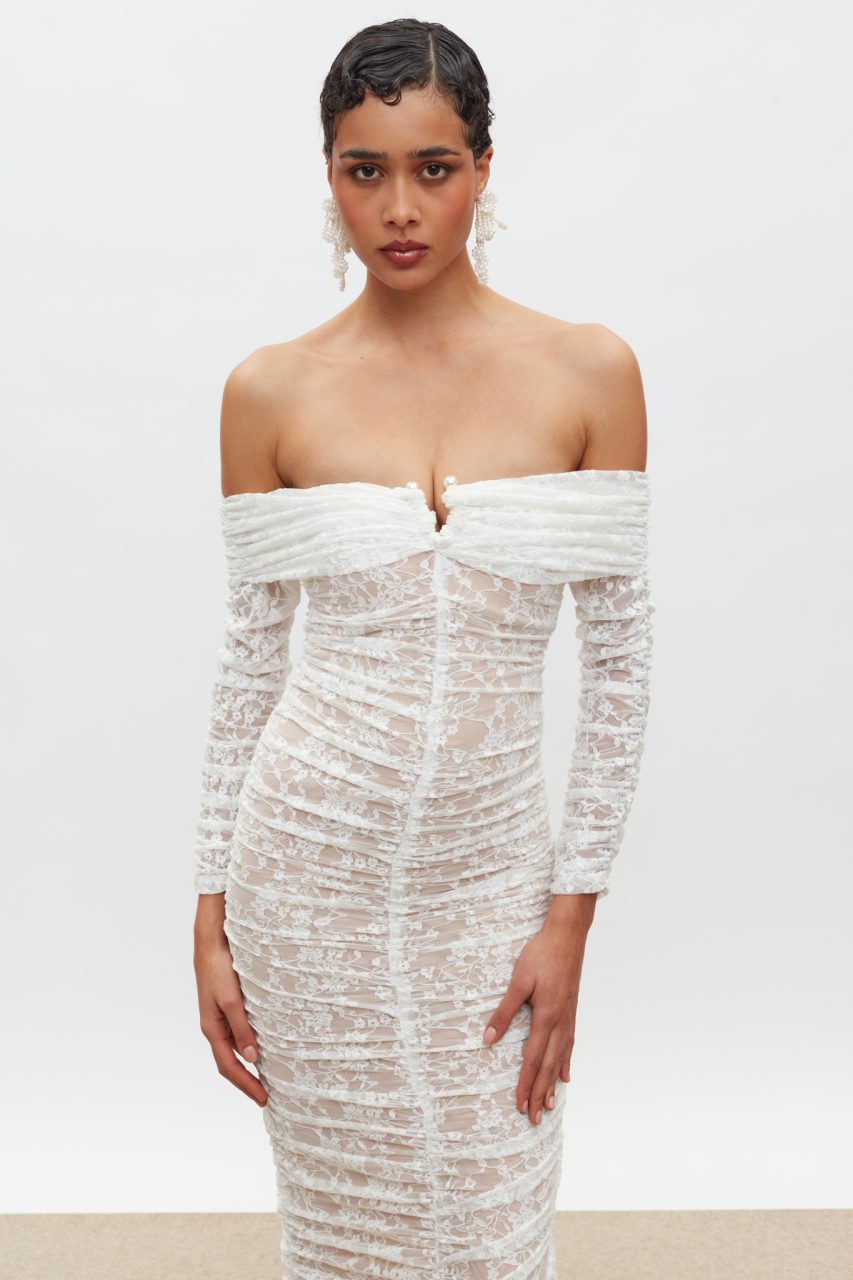 WEB_MIXMATCH_SS257060 Louise Off Shoulder Φόρεμα - Lace Λευκό - Image 1