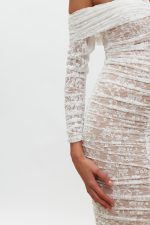 Louise Off Shoulder Φόρεμα - Lace Λευκό - Image 3