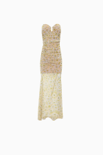 VK Chamomile Print Strapless Mesh Dress