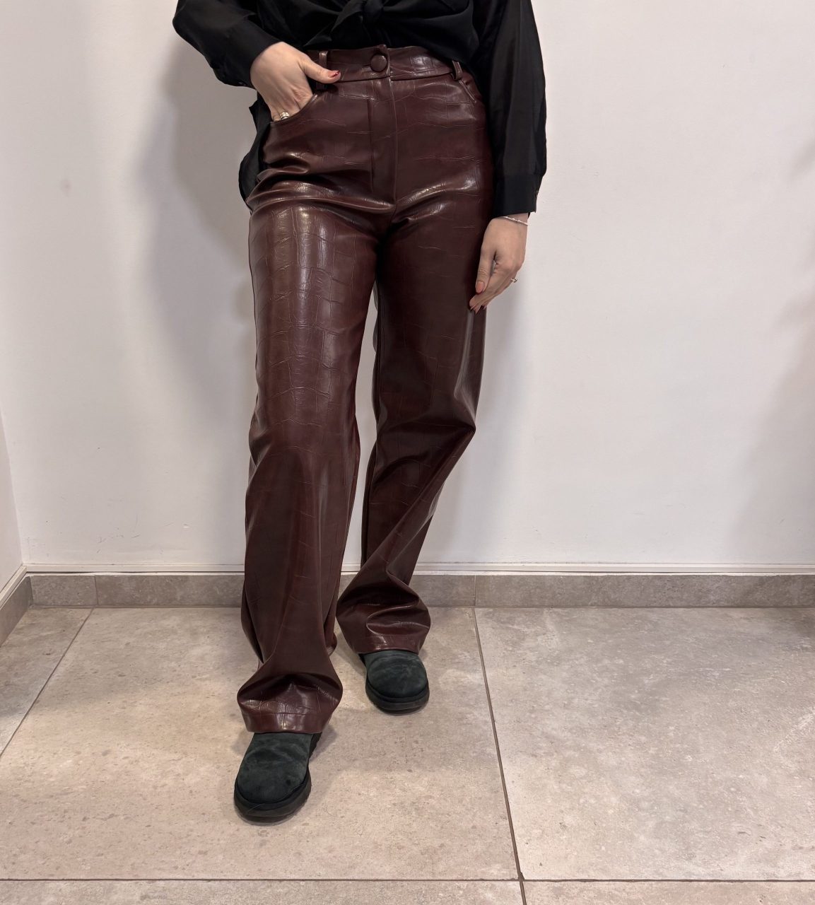 IMG_0014 Croco Παντελόνι - Μπορντό/Μπεζ - Image 1