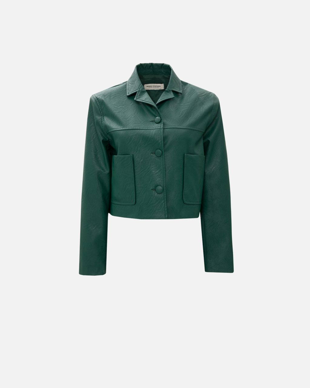 vk ghost-053 (1) Apline Green Faux Leather Crop Jacket - Image 1