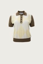 Khaki Polo Knitted T-Shirt With Rhombus Pattern
