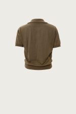 Khaki Polo Knitted T-Shirt With Rhombus Pattern - Image 2