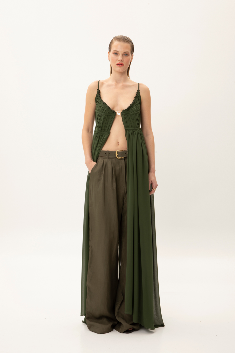 CHRYSALIS KHAKI FRONT Crysalis Khaki Long Top - Image 1