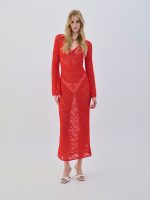 Maxi V Long Sleeve Φόρεμα - Κοραλί