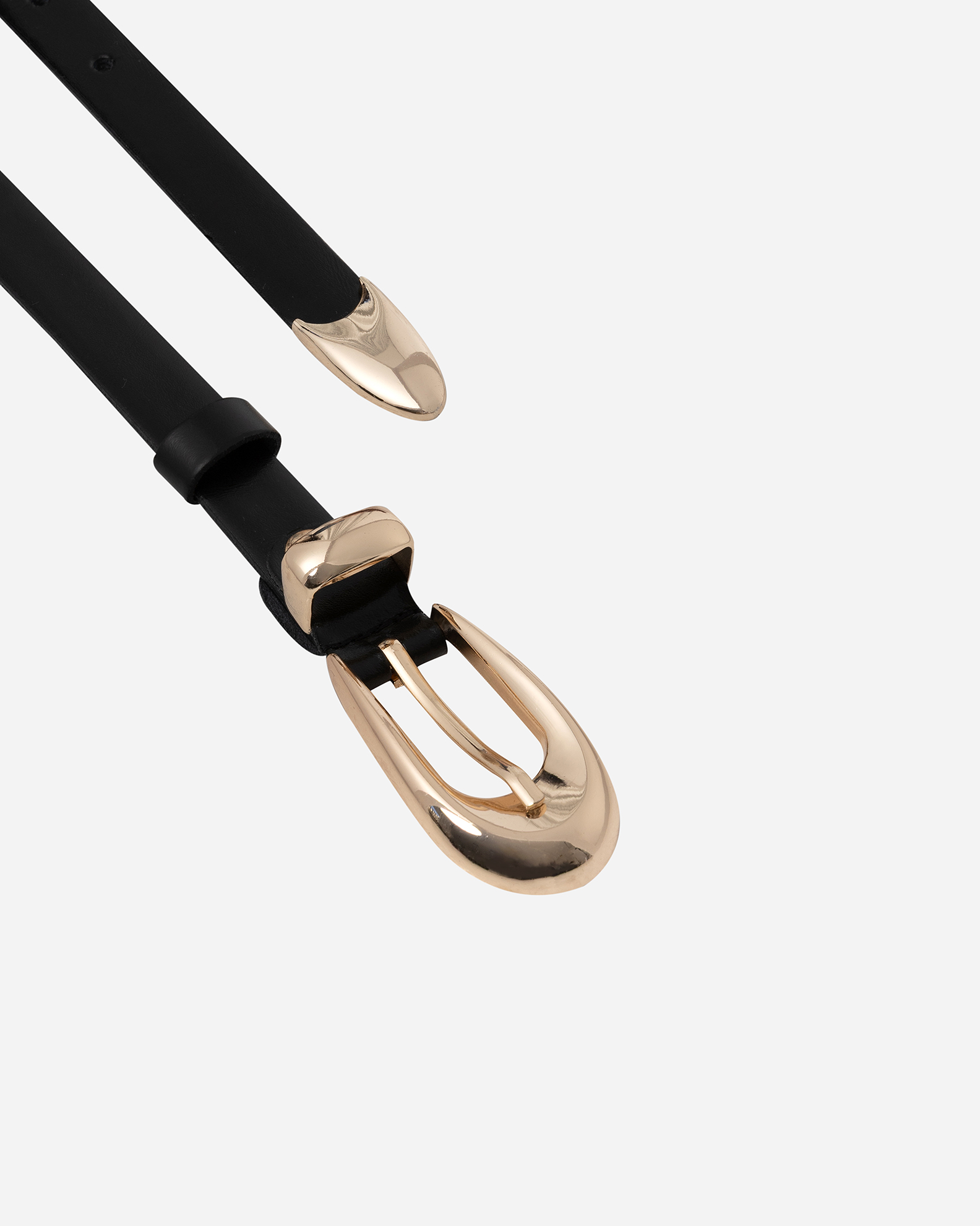 VK GHOST-189-2 Slim Leather Belt With Gold Buckle - Image 1