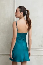 Rich Teal Mini Satin Dress - Image 2