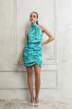 Serafina Mini Satin Halterneck Dress - Image 3