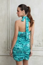 Serafina Mini Satin Halterneck Dress - Image 2