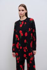 Carnation Knit Blouse - Black