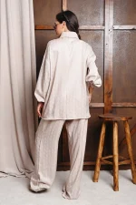 Jacquared Satin Set- Μπεζ - Image 2